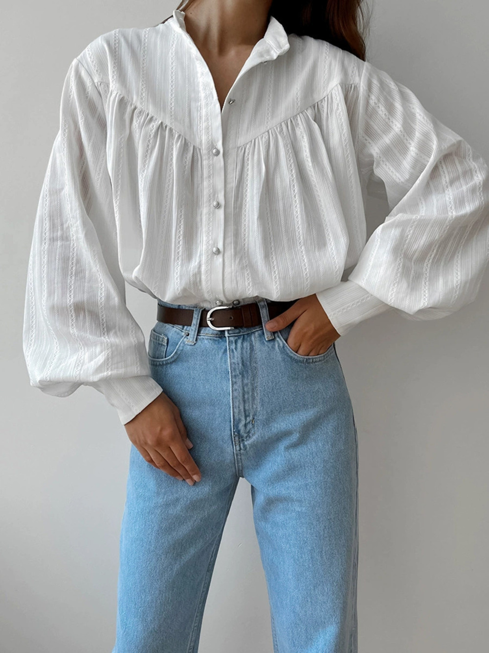 ZARA Pure Cotton French Puff Sleeve Long Sleeve Blouse Spring Summer Minimalist